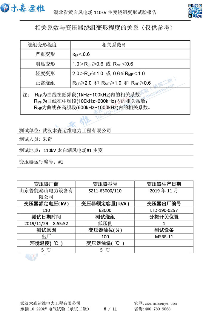 湖北黃崗風(fēng)電110kV主變繞組變形試驗(yàn)報(bào)告p8